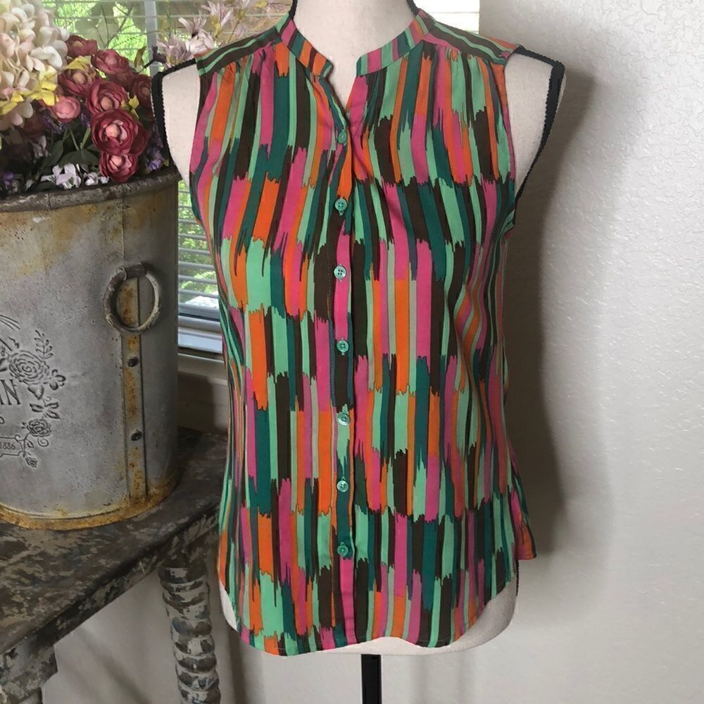 Banana Republic Pink, Orange and Green Sleeveless Top